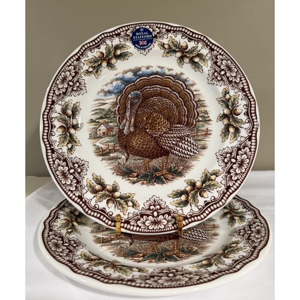 Royal Stafford Harvest Turkey Dinner Plates - Set of 2  New